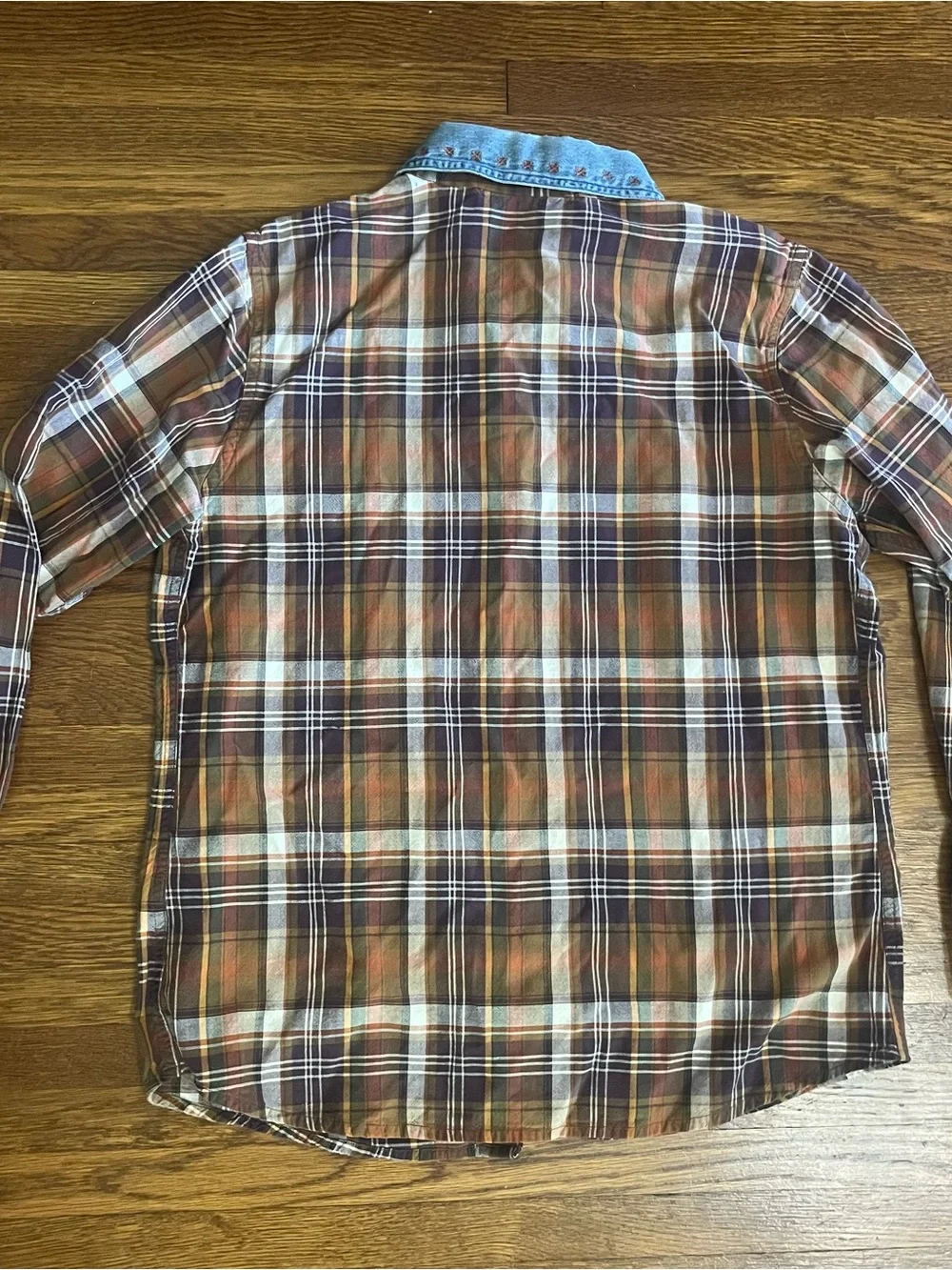 Y2k plaid denim button up shirt Fall western embroidered M S country